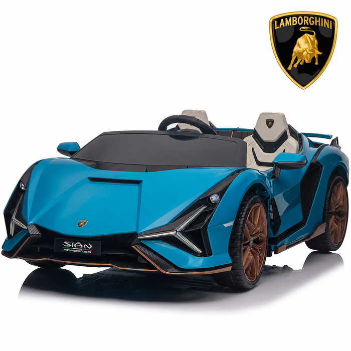 Lamborghini SIAN 24V 2 Seater Ride on Car for Kids with 4WD, Remote Control, EVA Wheels, Open Doors, Storage, Leather Seat, LED Lights & Music