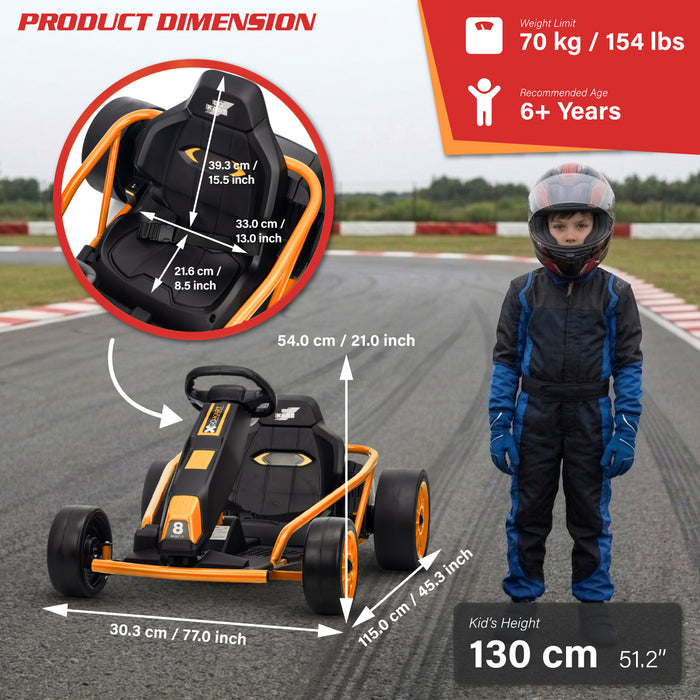 Go Kart 24V High-Speed Outdoor Racer Drifter with Seat Belt