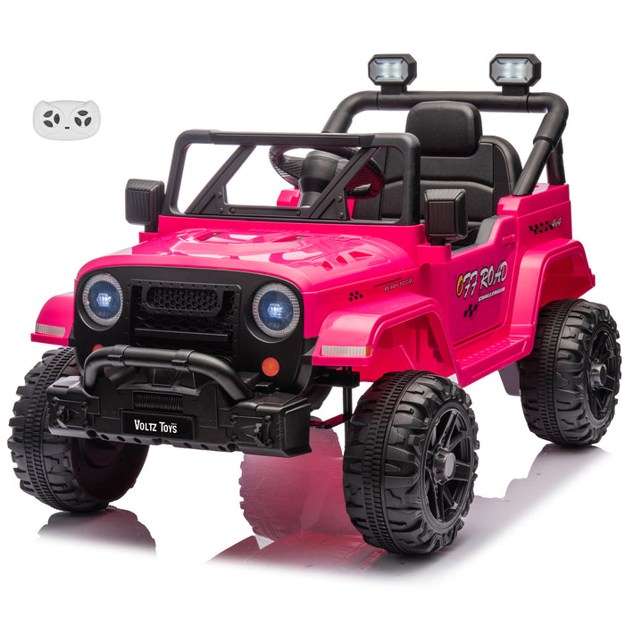 Jeep 12V Kids Ride On Car Toy with Open Doors Realistic Lights and Re Voltz Toys