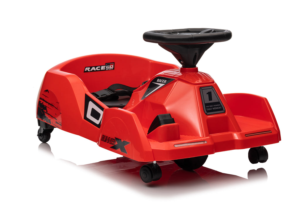 Close-up of the simple foot pedal control for easy go on the kids ride-on.