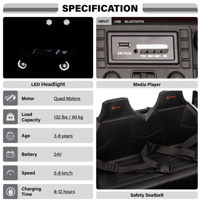 Red 24V kids ride-on jeep with spring suspension and storage