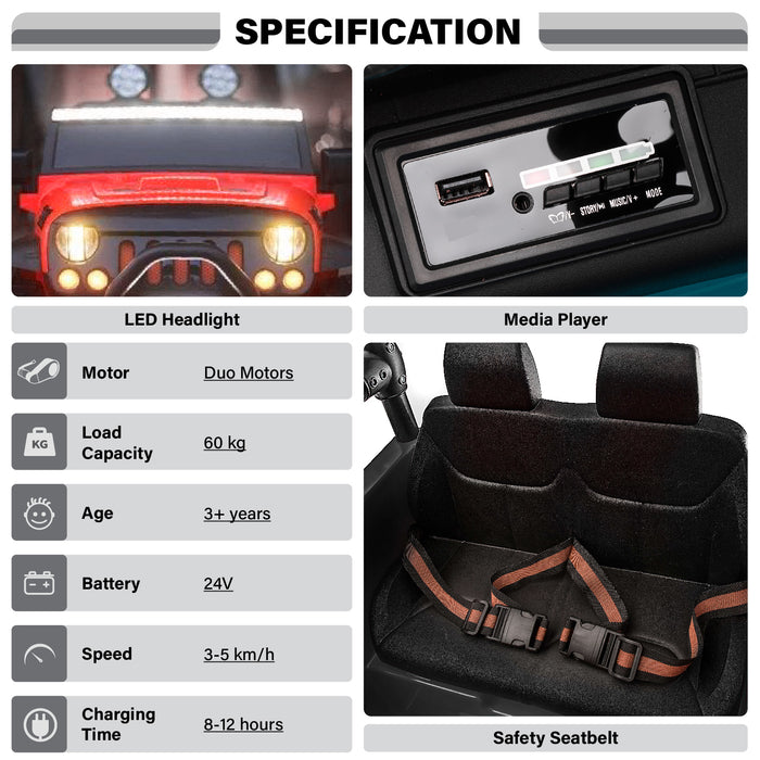 Jeep Wrangler 2 places classique avec télécommande et siège en cuir