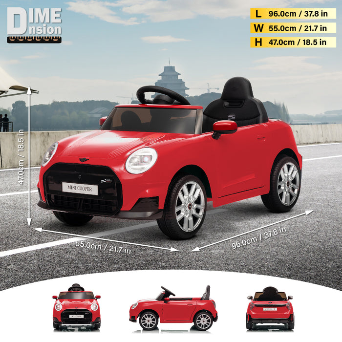 Licensed Mini Cooper Ride On Car for Kids, 12V Electric Battery Powered Vehicle with Remote Control, LED Lights, MP3 Player & Transport Wheels, Gift for Boys & Girls Ages 3+