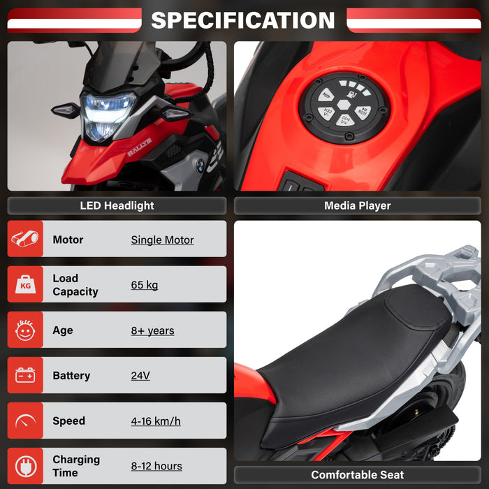 Official Licensed BMW G310 24V Kids Ride-On Motorcycle with Auxiliary Wheels