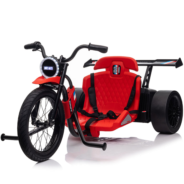 24V Drift Trike High-Speed Outdoor Drifter Kids Ride-on Car with Hand Accelerator, Air Tire and LED Lights