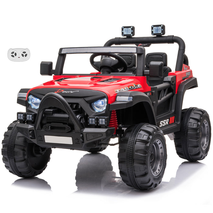 Jeep avec Angry Face Grill 12V Kids Ride On Car Toy avec portes ouvertes, lumières réalistes et télécommande