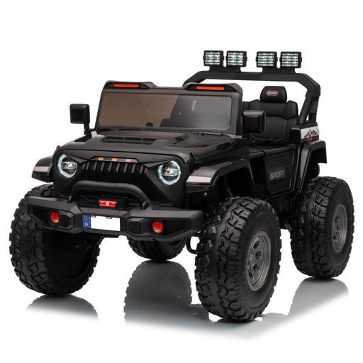 Bright LED headlights on children’s ride-on Jeep - Black