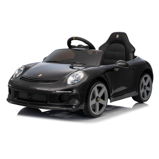 Black toy car with Porsche logo on a white background ride on car for kids