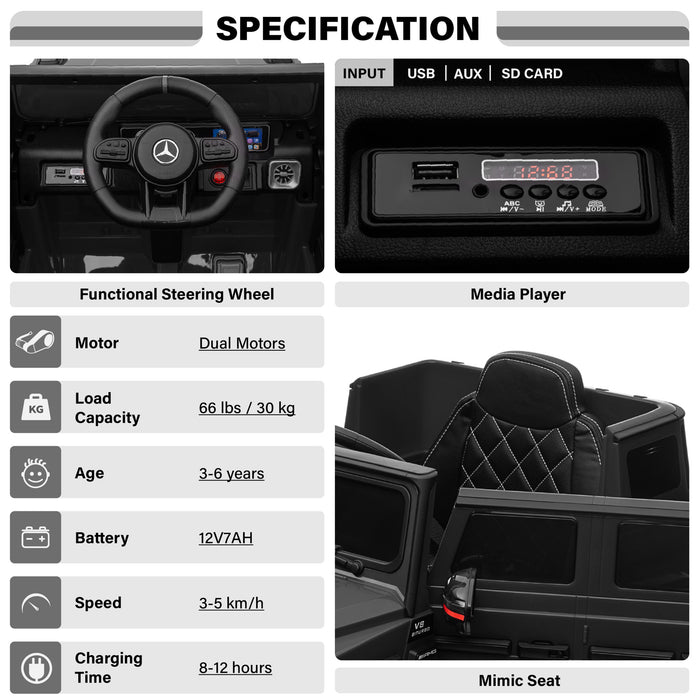 Mercedes-Benz AMG G63 12V Ride on Car with Upgraded Doors Remote Control and Leather Seat, Licensed