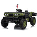 Vanguard 24V kids UTV ride-on car green product image, 2-seater electric off-road ride on truck for kids with quad motor drive, rugged wheels, and outdoor adventure styling.