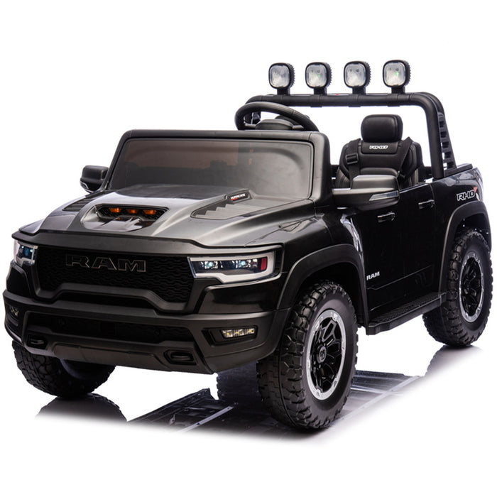 Voltz Toys Licensed 24V RAM Two-Seater Ride-On Truck for Kids in Black with LED Lights