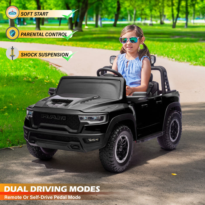 24V RAM Ride-On Truck Specs – Bluetooth MP3, Remote Control, LED Lights, Suspension
