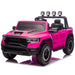 Pink toy truck with black details on a white background