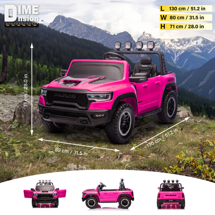 Pink 24V RAM Two-Seater Ride-On Truck for Girls with Remote Control and Safety Belt