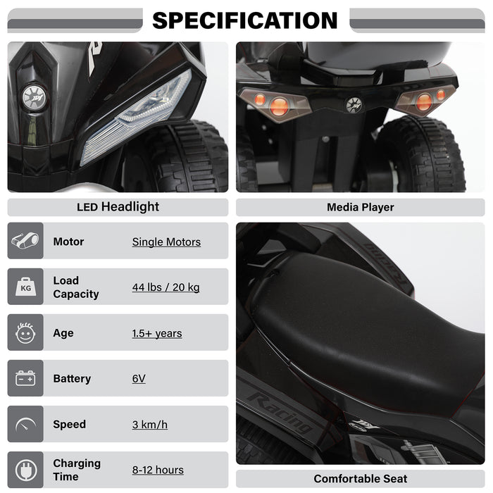 Specification chart for Voltz Toys Kids Ride-On ATV Quad 6V Electric