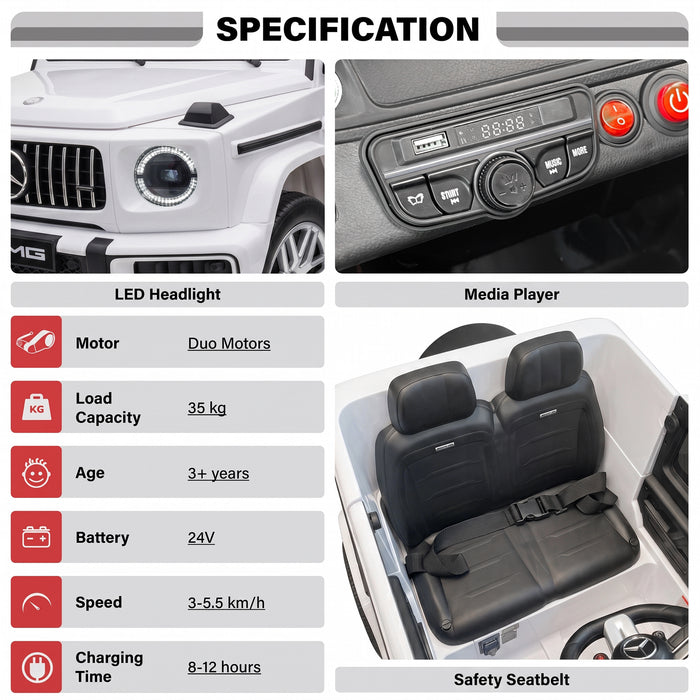 Licensed Mercedes Benz AMG G63 24V Kids' Ride On Car with Parental Remote Control, LED Lights
