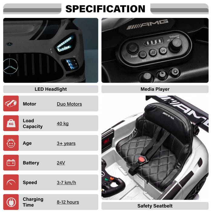 Licensed Mercedes-AMG GT3 24V Kids Ride-On Car with Remote and Leather Seat