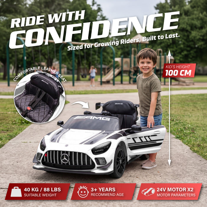 Licensed Mercedes-AMG GT3 24V Kids Ride-On Car with Remote and Leather Seat