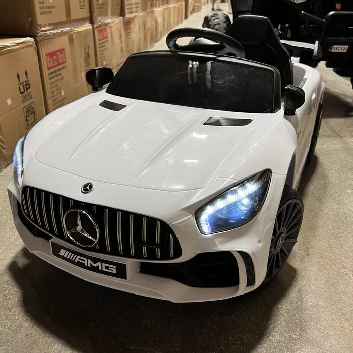 Voiture électrique pour enfants Mercedes-Benz AMG GTR 12 V sous licence remise à neuf avec télécommande parentale (Blanc)