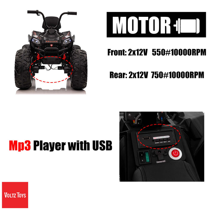 Realistic Off-Road 12V ATV 4x4 with Hand Throttle, Brake Pedal and EVA Tires