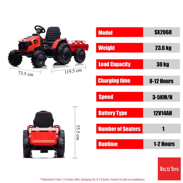 Tracteur agricole réaliste 12V, véhicule agricole avec remorque à benne basculante et pneus EVA