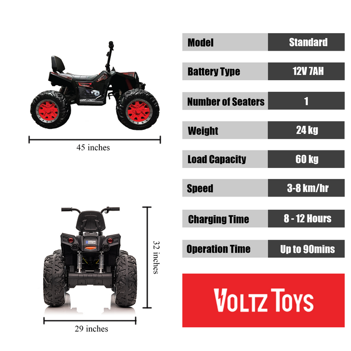 VTT 4x4 tout-terrain réaliste 12 V avec accélérateur manuel, pédale de frein et pneus EVA