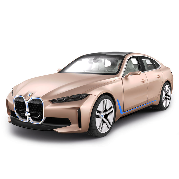 RASTAR sous licence 1:14 BMW i4 Modèle de voiture télécommandée, portes  ouvertes et phares de travail, 2,4 GHz (doré)