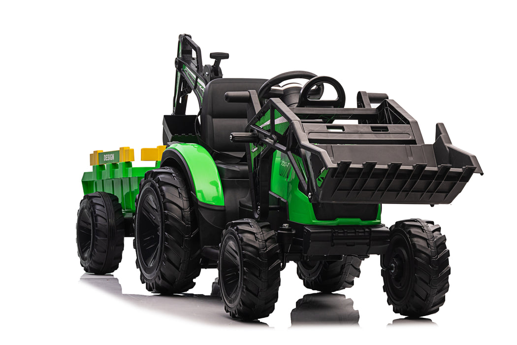 Tracteur agricole réaliste 24 V, véhicule agricole avec pelleteuses, remorque à benne basculante et pneus EVA.